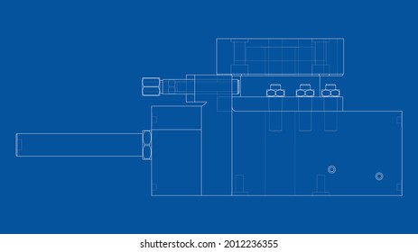 Abstract industry object concept. Vector rendering of 3d. Wire-frame style. The layers of visible and invisible lines are separated