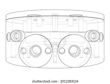 Abstract industry object concept. Vector rendering of 3d. Wire-frame style. The layers of visible and invisible lines are separated