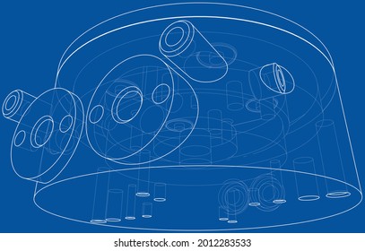 Abstract industry object concept. Vector rendering of 3d. Wire-frame style. The layers of visible and invisible lines are separated