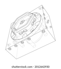 Abstract industry object concept. Vector rendering of 3d. Wire-frame style. The layers of visible and invisible lines are separated