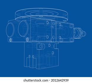 Abstract industry object concept. Vector rendering of 3d. Wire-frame style. The layers of visible and invisible lines are separated