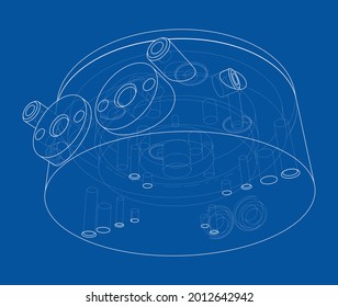 Abstract industry object concept. Vector rendering of 3d. Wire-frame style. The layers of visible and invisible lines are separated