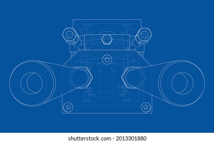 Abstract industry object concept. Vector rendering of 3d. Wire-frame style. The layers of visible and invisible lines are separated