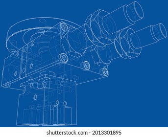 Abstract industry object concept. Vector rendering of 3d. Wire-frame style. The layers of visible and invisible lines are separated