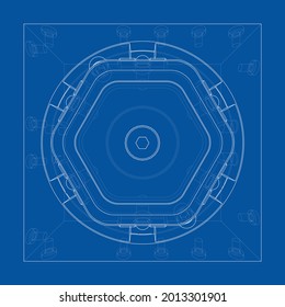 Abstract industry object concept. Vector rendering of 3d. Wire-frame style. The layers of visible and invisible lines are separated