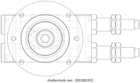 Abstract industry object concept. Vector rendering of 3d. Wire-frame style. The layers of visible and invisible lines are separated
