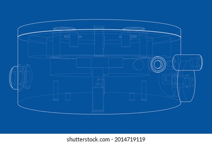 Abstract industry object concept. Vector rendering of 3d. Wire-frame style. The layers of visible and invisible lines are separated