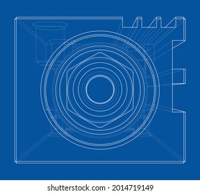 Abstract industry object concept. Vector rendering of 3d. Wire-frame style. The layers of visible and invisible lines are separated