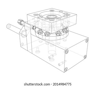Abstract industry object concept. Vector rendering of 3d. Wire-frame style. The layers of visible and invisible lines are separated