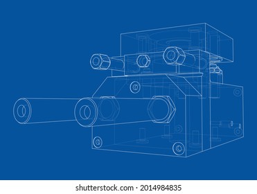 Abstract industry object concept. Vector rendering of 3d. Wire-frame style. The layers of visible and invisible lines are separated