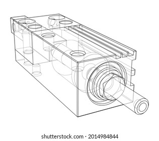 Abstract industry object concept. Vector rendering of 3d. Wire-frame style. The layers of visible and invisible lines are separated