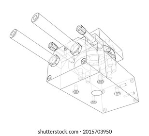 Abstract industry object concept. Vector rendering of 3d. Wire-frame style. The layers of visible and invisible lines are separated