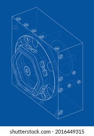 Abstract industry object concept. Vector rendering of 3d. Wire-frame style. The layers of visible and invisible lines are separated