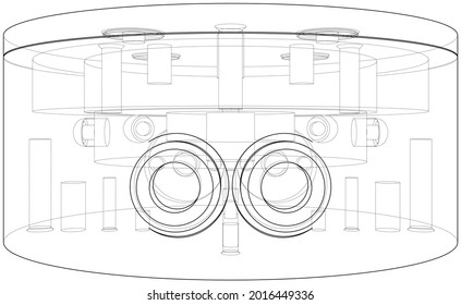 Abstract industry object concept. Vector rendering of 3d. Wire-frame style. The layers of visible and invisible lines are separated