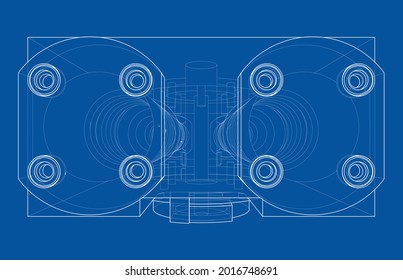 Abstract industry object concept. Vector rendering of 3d. Wire-frame style. The layers of visible and invisible lines are separated