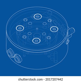 Abstract industry object concept. Vector rendering of 3d. Wire-frame style. The layers of visible and invisible lines are separated