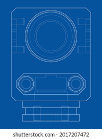 Abstract industry object concept. Vector rendering of 3d. Wire-frame style. The layers of visible and invisible lines are separated