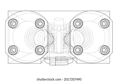 Abstract industry object concept. Vector rendering of 3d. Wire-frame style. The layers of visible and invisible lines are separated