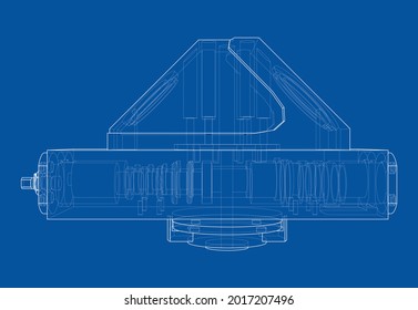 Abstract industry object concept. Vector rendering of 3d. Wire-frame style. The layers of visible and invisible lines are separated