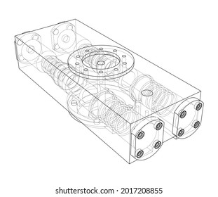 Abstract industry object concept. Vector rendering of 3d. Wire-frame style. The layers of visible and invisible lines are separated