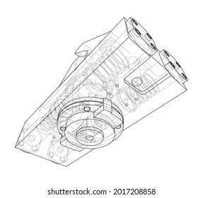 Abstract industry object concept. Vector rendering of 3d. Wire-frame style. The layers of visible and invisible lines are separated