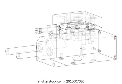 Abstract industry object concept. Vector rendering of 3d. Wire-frame style. The layers of visible and invisible lines are separated