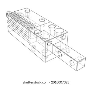 Abstract industry object concept. Vector rendering of 3d. Wire-frame style. The layers of visible and invisible lines are separated