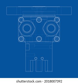 Abstract industry object concept. Vector rendering of 3d. Wire-frame style. The layers of visible and invisible lines are separated