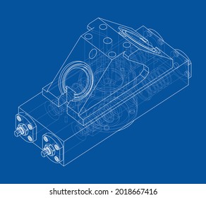 Abstract industry object concept. Vector rendering of 3d. Wire-frame style. The layers of visible and invisible lines are separated