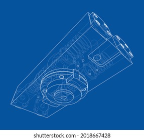 Abstract industry object concept. Vector rendering of 3d. Wire-frame style. The layers of visible and invisible lines are separated