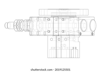 Abstract industry object concept. Vector rendering of 3d. Wire-frame style. The layers of visible and invisible lines are separated