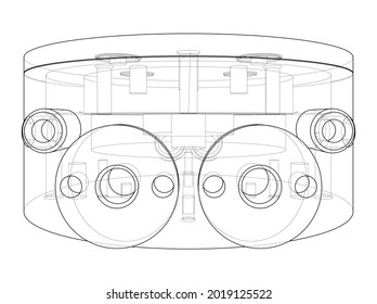 Abstraktes Industrieobjektkonzept. Vektorgrafik von 3d. Wire-Frame-Stil. Die Schichten sichtbarer und unsichtbarer Linien sind getrennt