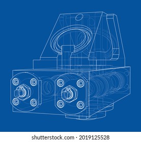 Abstract industry object concept. Vector rendering of 3d. Wire-frame style. The layers of visible and invisible lines are separated