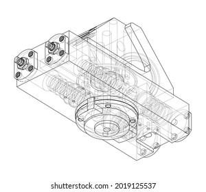 Abstract industry object concept. Vector rendering of 3d. Wire-frame style. The layers of visible and invisible lines are separated
