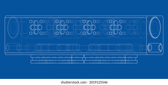 Abstract industry object concept. Vector rendering of 3d. Wire-frame style. The layers of visible and invisible lines are separated