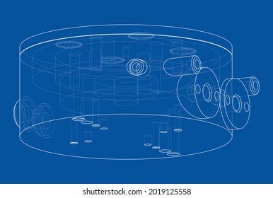 Abstract industry object concept. Vector rendering of 3d. Wire-frame style. The layers of visible and invisible lines are separated