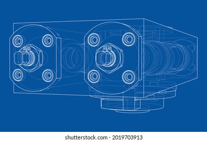 Abstract industry object concept. Vector rendering of 3d. Wire-frame style. The layers of visible and invisible lines are separated