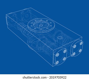 Abstract industry object concept. Vector rendering of 3d. Wire-frame style. The layers of visible and invisible lines are separated