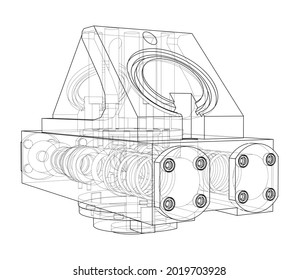Abstract industry object concept. Vector rendering of 3d. Wire-frame style. The layers of visible and invisible lines are separated