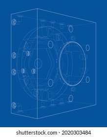 Abstract industry object concept. Vector rendering of 3d. Wire-frame style. The layers of visible and invisible lines are separated