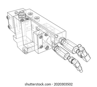 Abstract industry object concept. Vector rendering of 3d. Wire-frame style. The layers of visible and invisible lines are separated