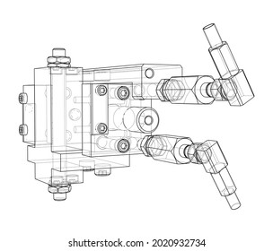 Abstract industry object concept. Vector rendering of 3d. Wire-frame style. The layers of visible and invisible lines are separated