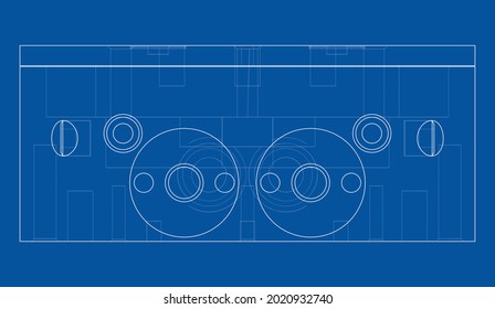 Abstract industry object concept. Vector rendering of 3d. Wire-frame style. The layers of visible and invisible lines are separated