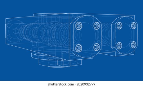 Abstract industry object concept. Vector rendering of 3d. Wire-frame style. The layers of visible and invisible lines are separated