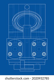 Abstract industry object concept. Vector rendering of 3d. Wire-frame style. The layers of visible and invisible lines are separated