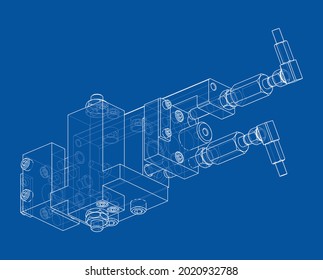 Abstract industry object concept. Vector rendering of 3d. Wire-frame style. The layers of visible and invisible lines are separated