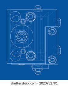Abstract industry object concept. Vector rendering of 3d. Wire-frame style. The layers of visible and invisible lines are separated