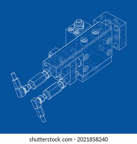 Abstract industry object concept. Vector rendering of 3d. Wire-frame style. The layers of visible and invisible lines are separated