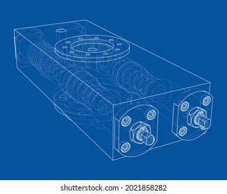 Abstract industry object concept. Vector rendering of 3d. Wire-frame style. The layers of visible and invisible lines are separated