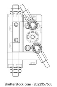 Abstract industry object concept. Vector rendering of 3d. Wire-frame style. The layers of visible and invisible lines are separated